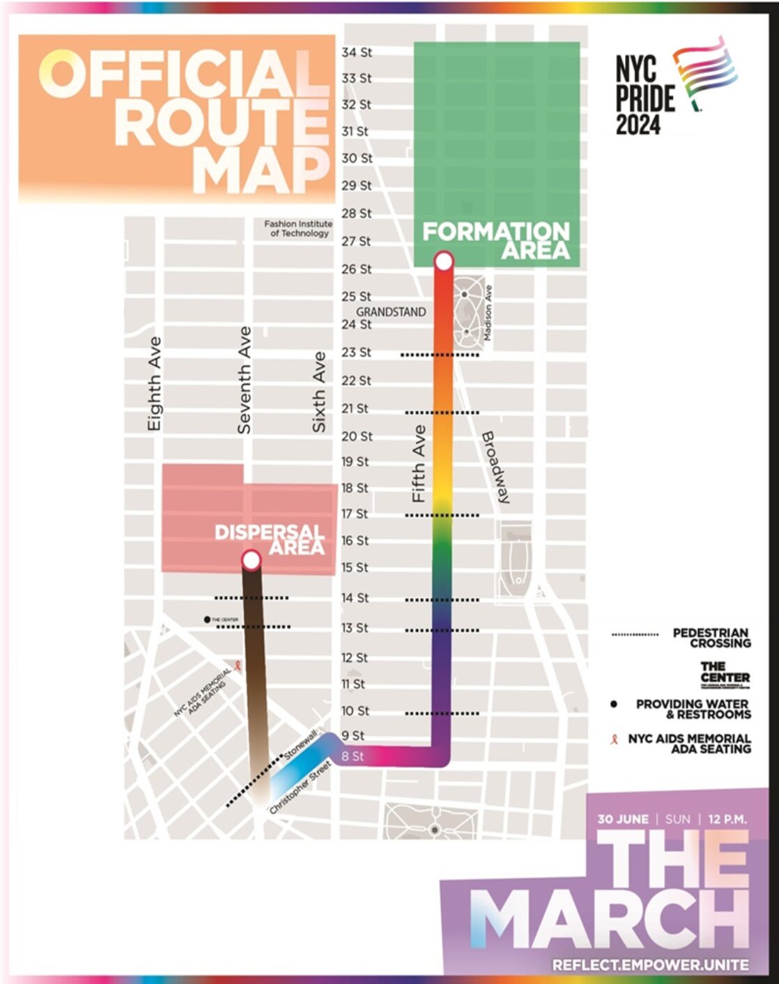 A map of the 2024 New York City Pride March route